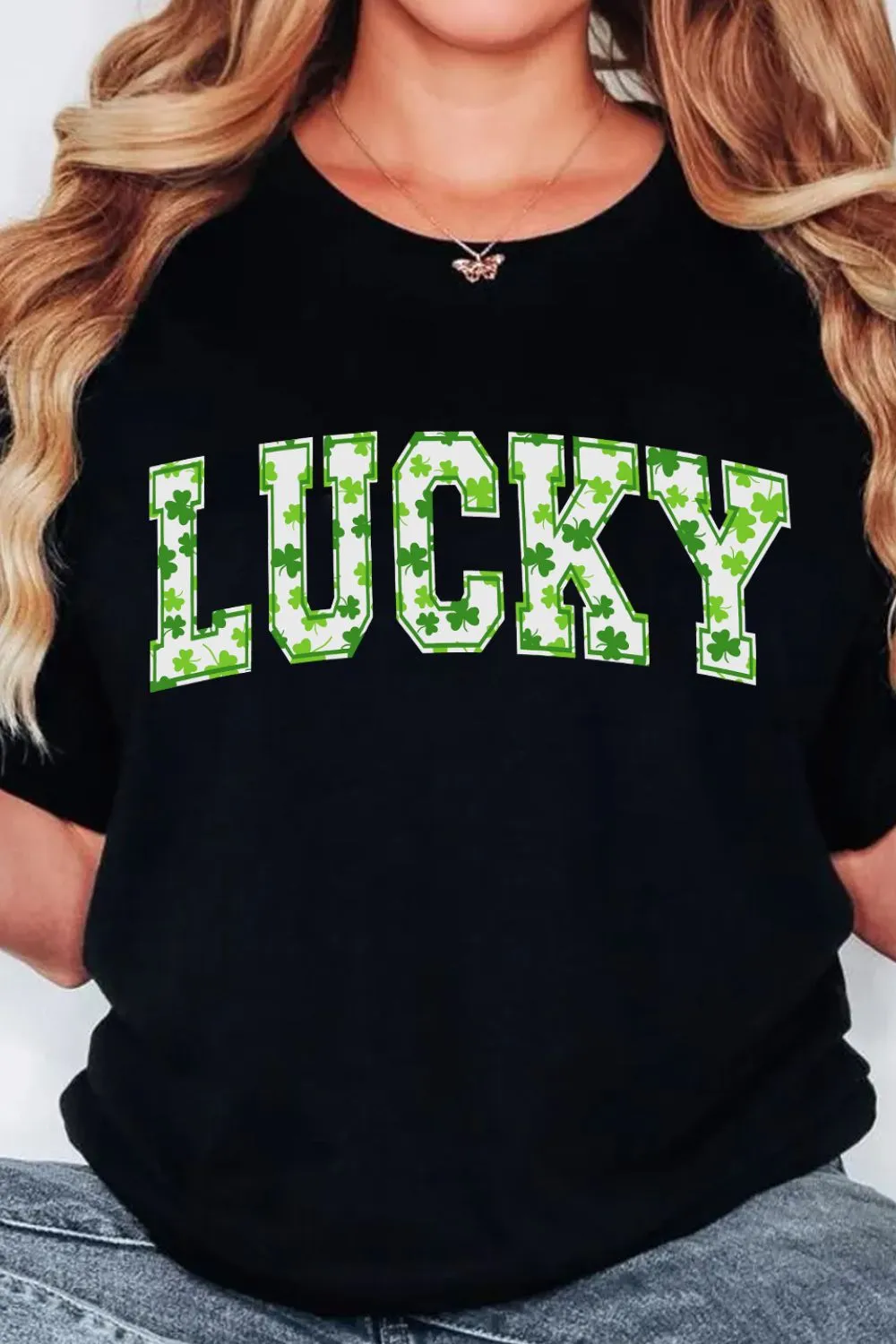 LUCKY Letter Clover Short Sleeve T-Shirt, image 2