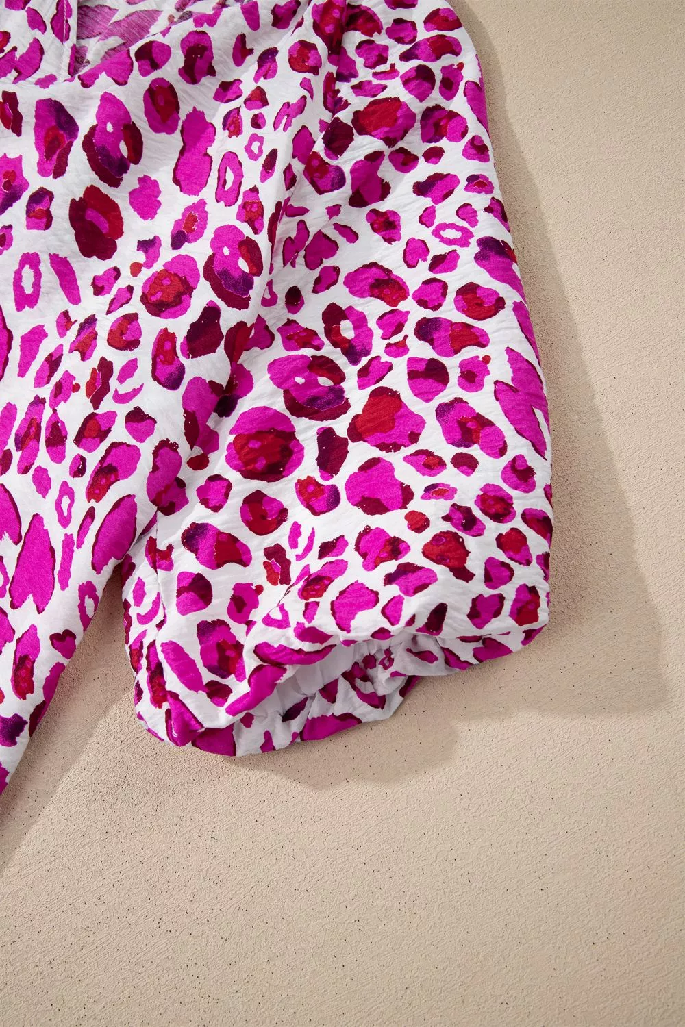 Leopard Print V Neck Puffy Half Sleeve Blouse, image 8