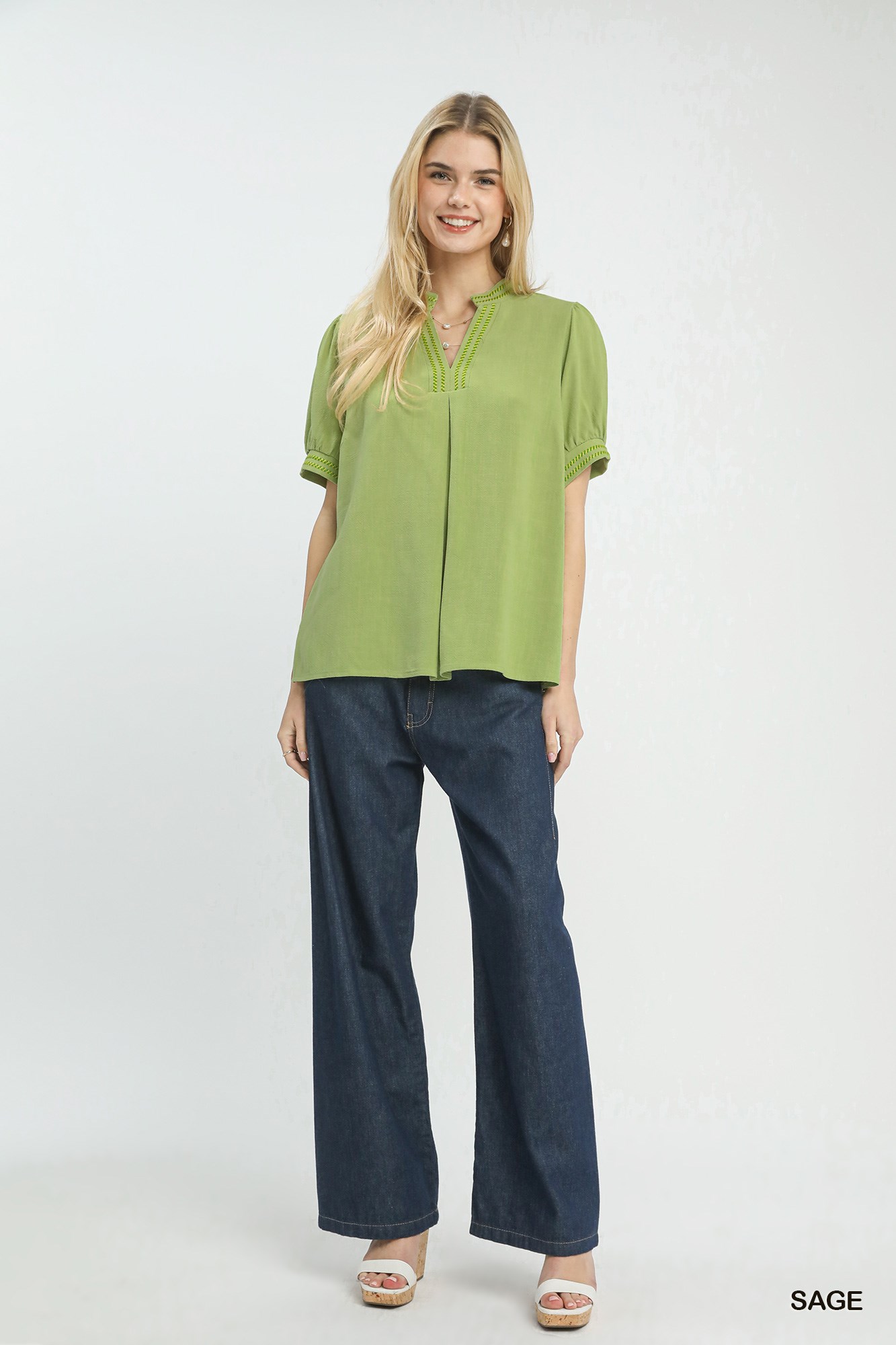 Embroidery Linen Puff Sleeve Blouse, image 5