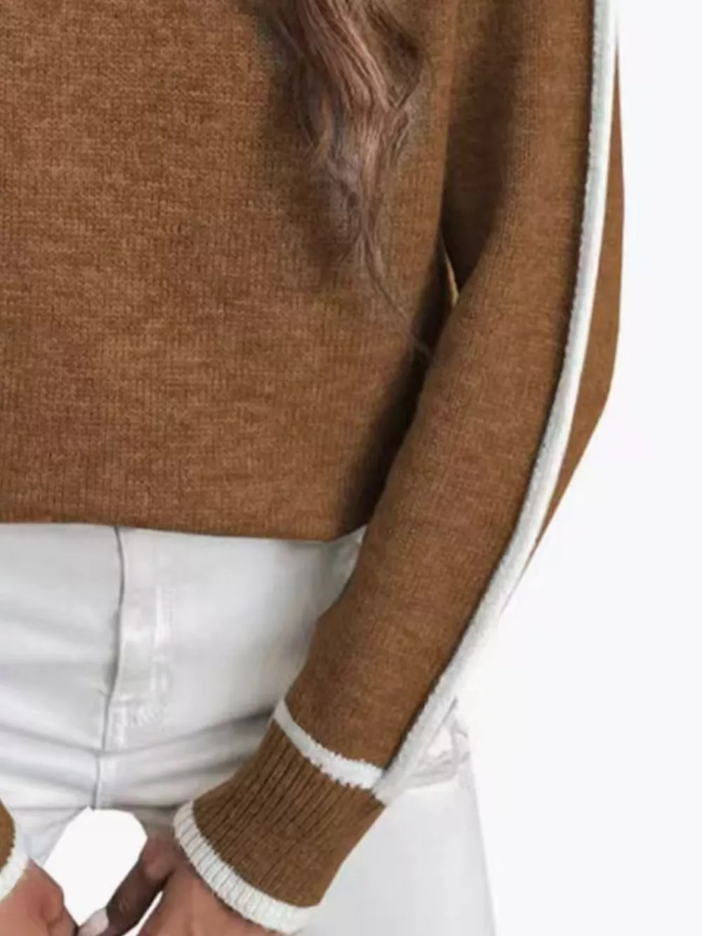 Full Size Turtleneck Contrast Trim Sweater Plus Size, image 14