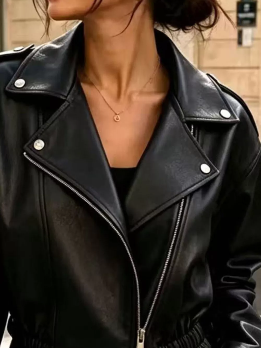 Faux Leather Cropped Biker Jacket, image 6