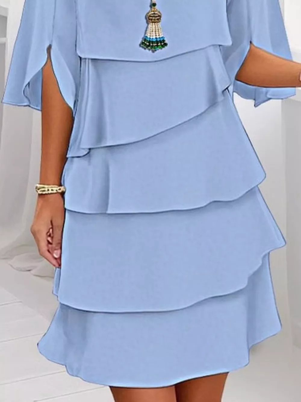 Full Size Ruffled Layered Flutter Sleeve Dress Plus Size, image 6