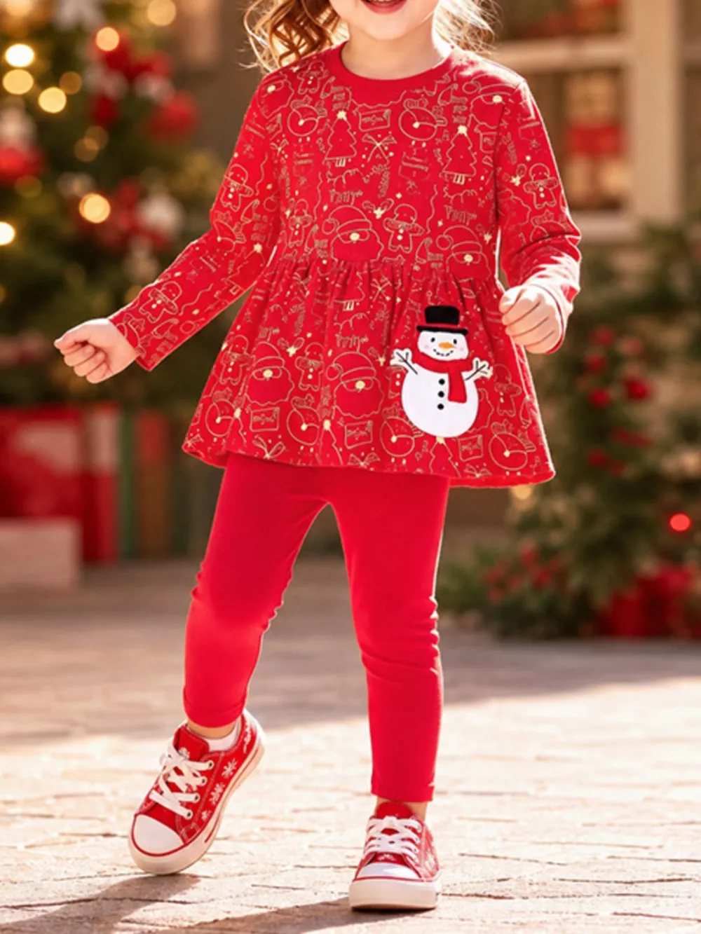 Children's Snowman Applique Peplum Top and Leggings Set
