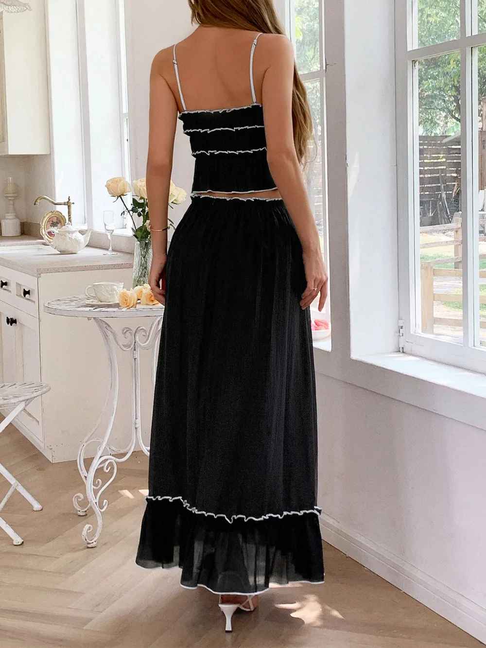 Frill Square Neck Cami and Skirt Set, image 6