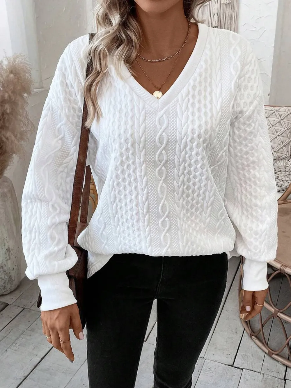 V-Neck Long Sleeve Sweatshirt, image 4