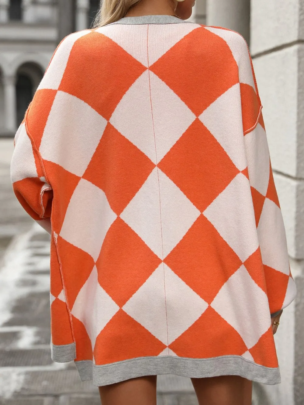 Checkered Dropped Shoulder Long Sleeve Cardigan, image 8