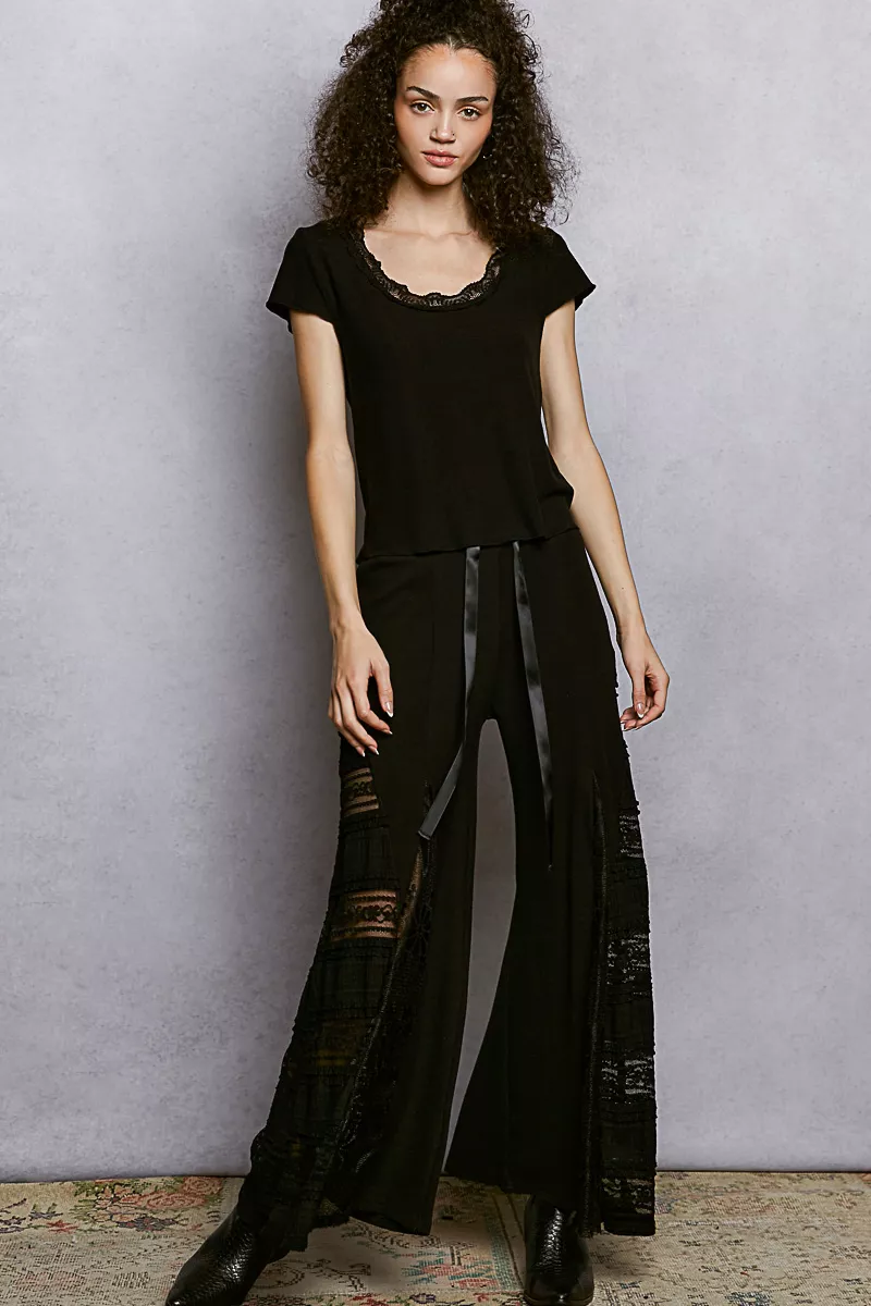 Round Neck Short Sleeve Crop T-Shirt with Lace Trim, image 5