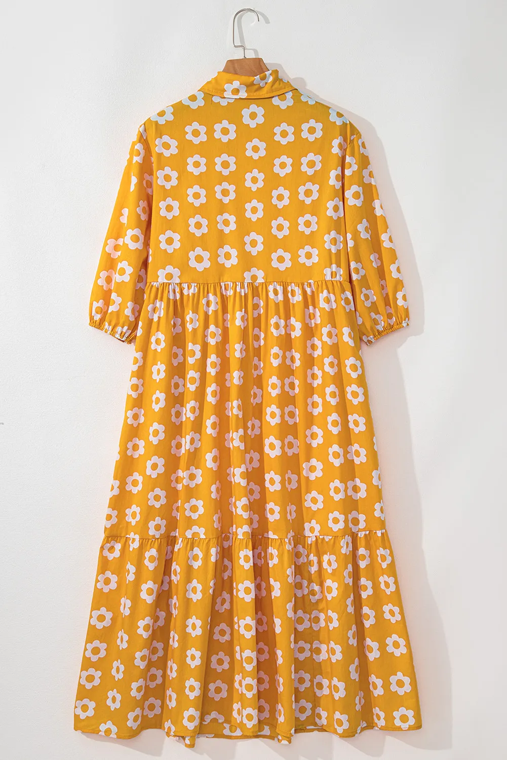Floral Collared Neck Three-Quarter Sleeve Dress, image 3