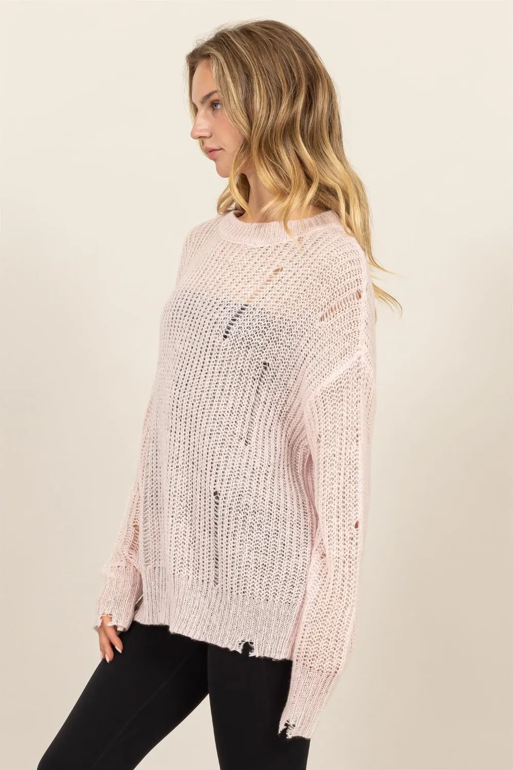 Distressed Long Sleeve Knit Top, image 3