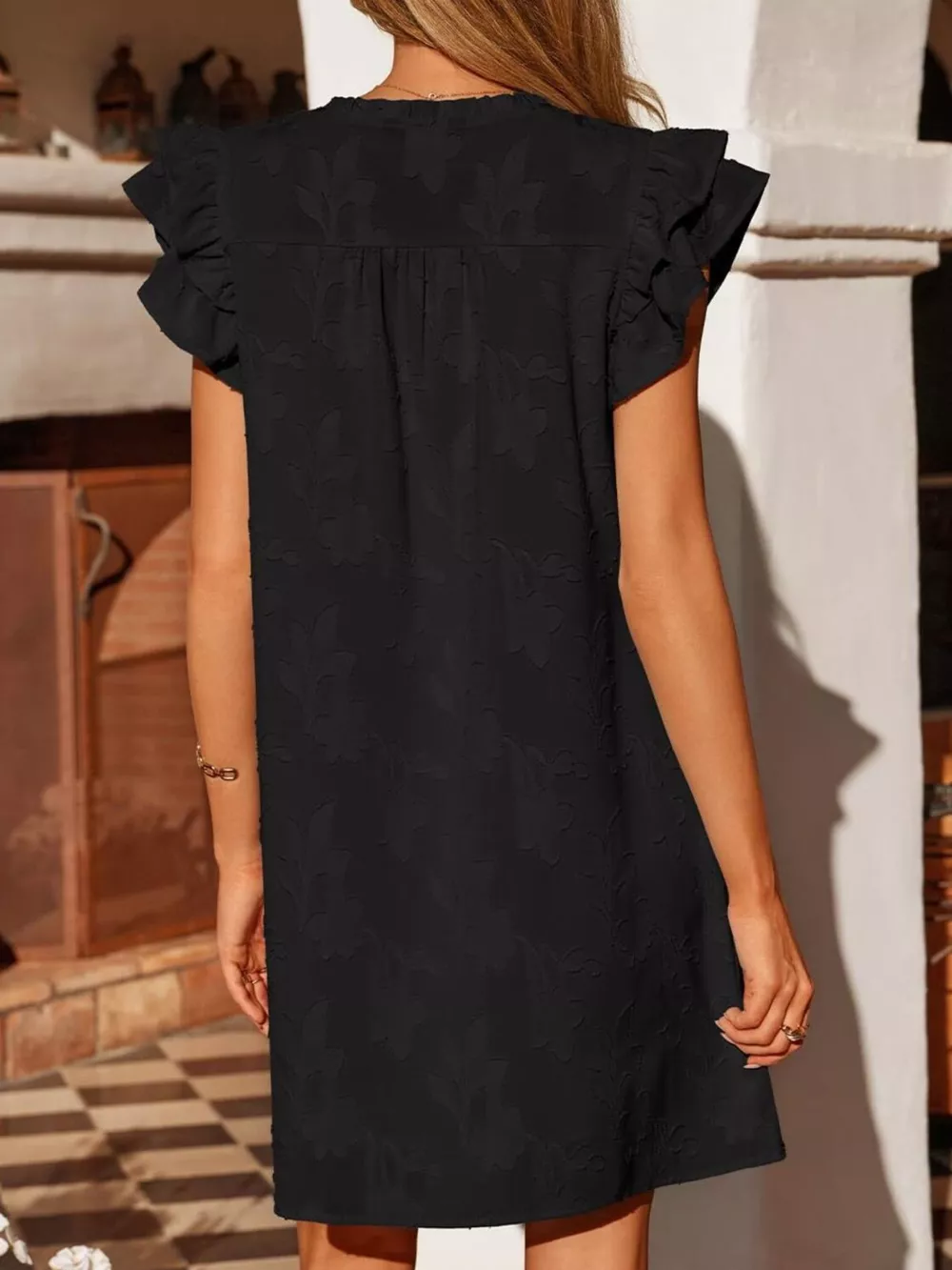 Floral Embossed Ruffle Sleeve Mini Dress, image 11