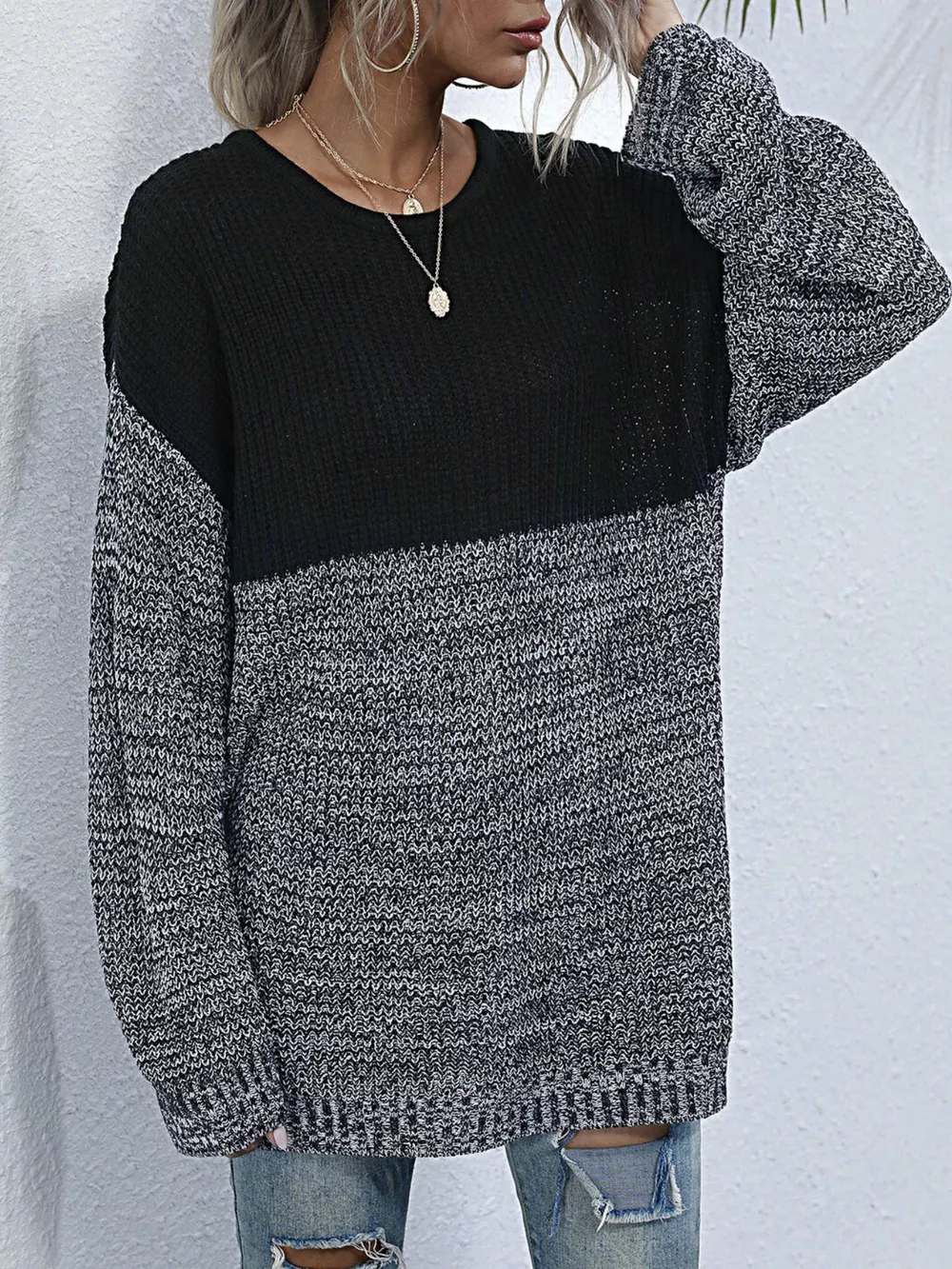 Color Block Long Sleeve Oversized Sweater, image 4