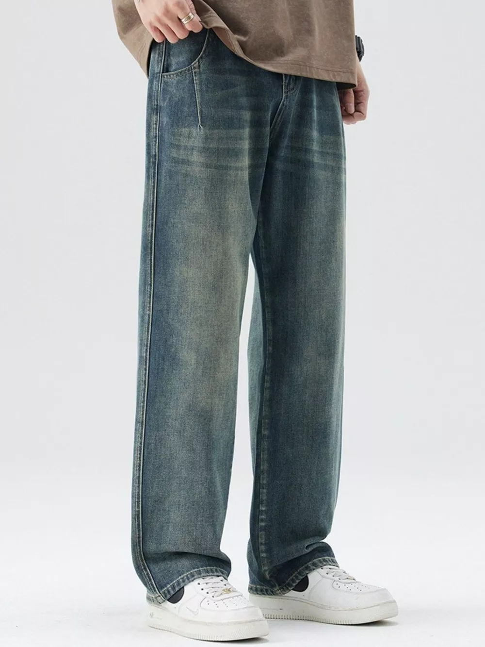 Men's Washed Wide Leg Relaxed Fit Jeans, image 5