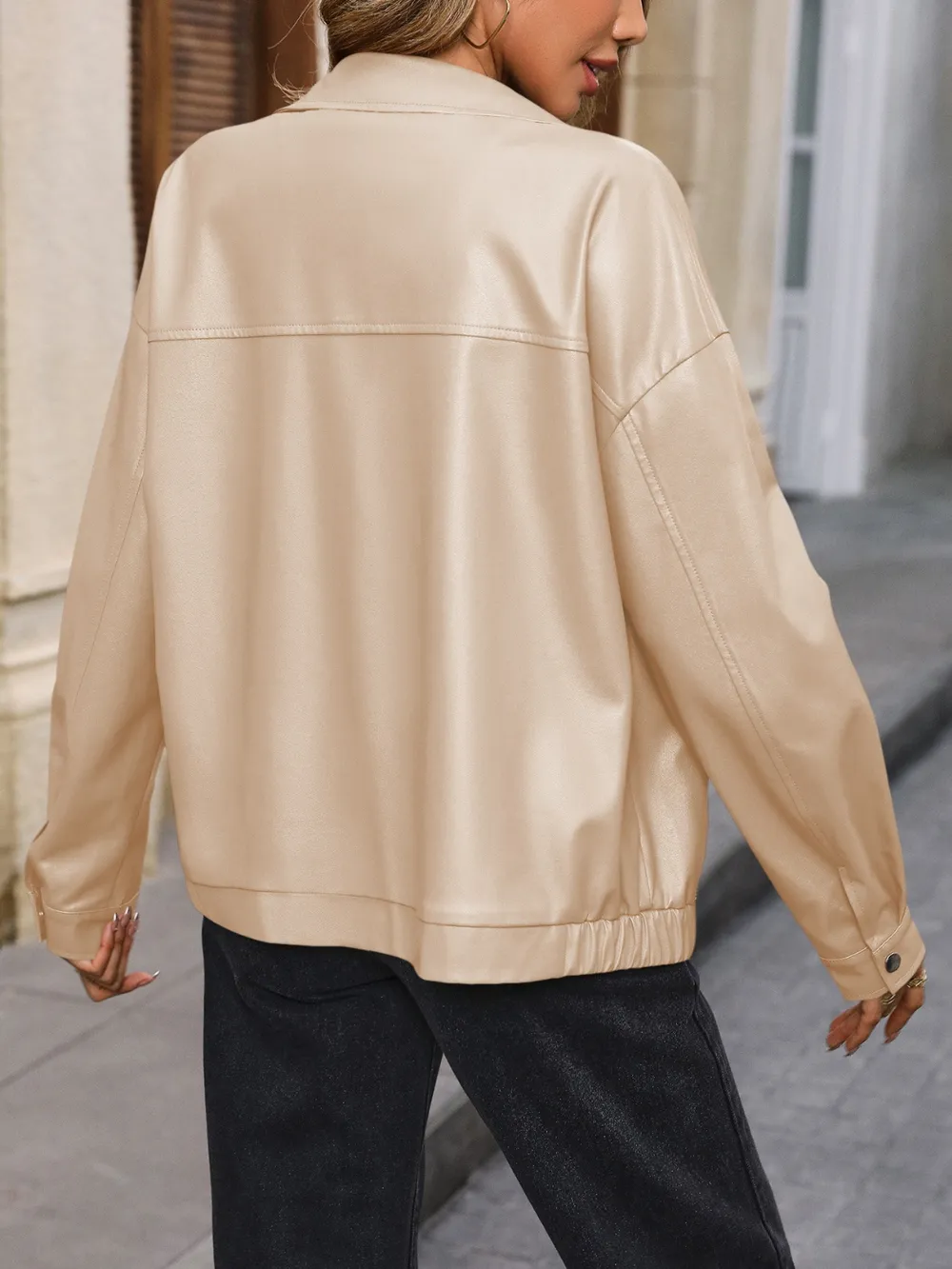 Pocketed Zip Up Collared Neck Jacket, image 3
