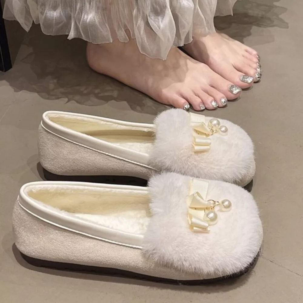 Fuzzy Pearl Bowknot Slip-Ons, image 2