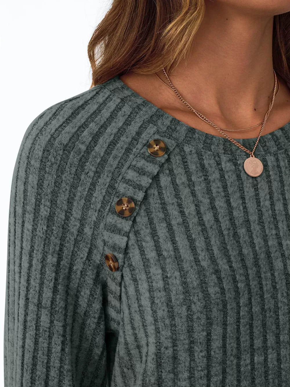 Ribbed Knit Decor Button Long Sleeve T-Shirt, image 8
