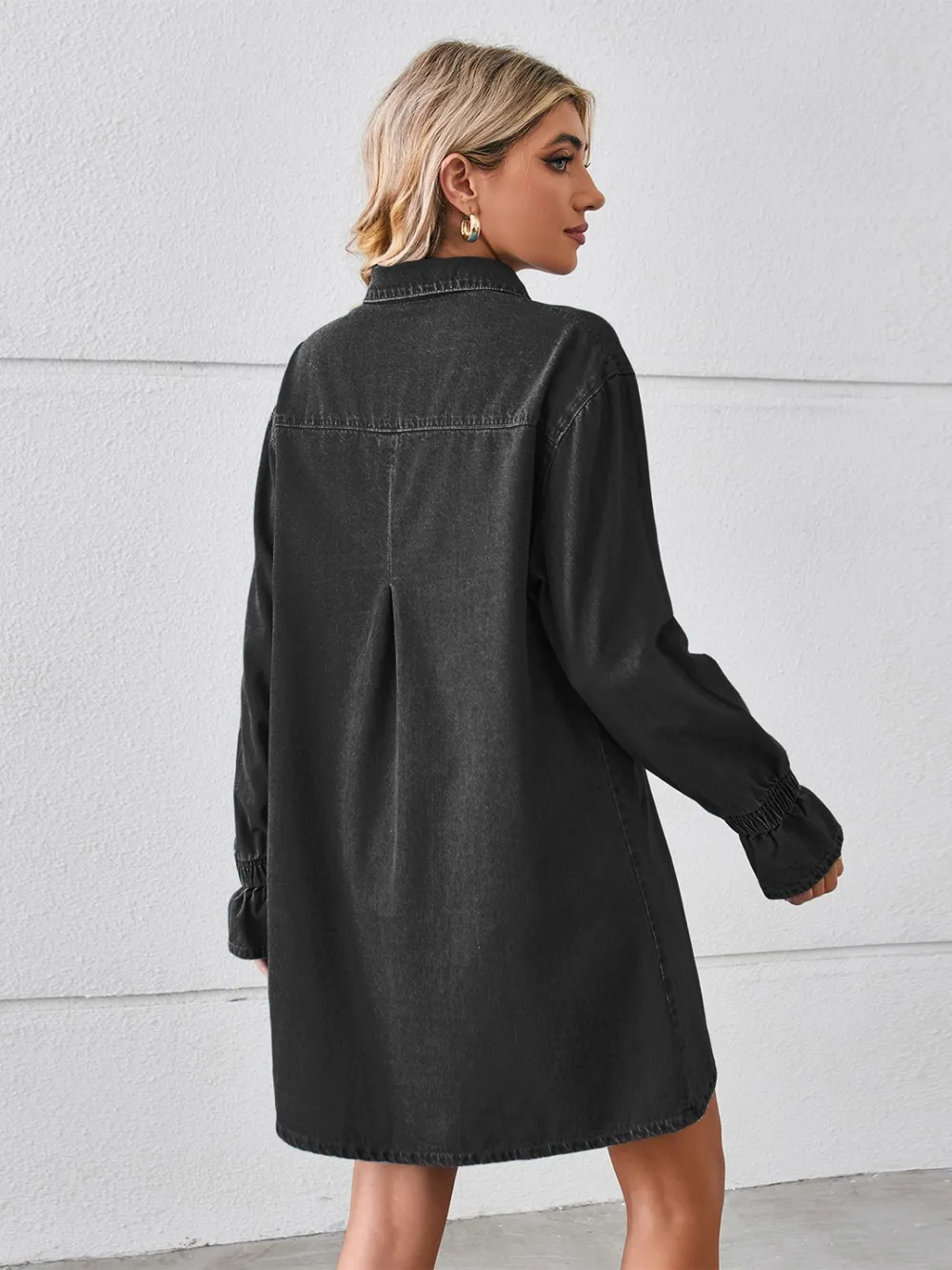 Pocketed Dropped Shoulder Mini Denim Dress, image 3