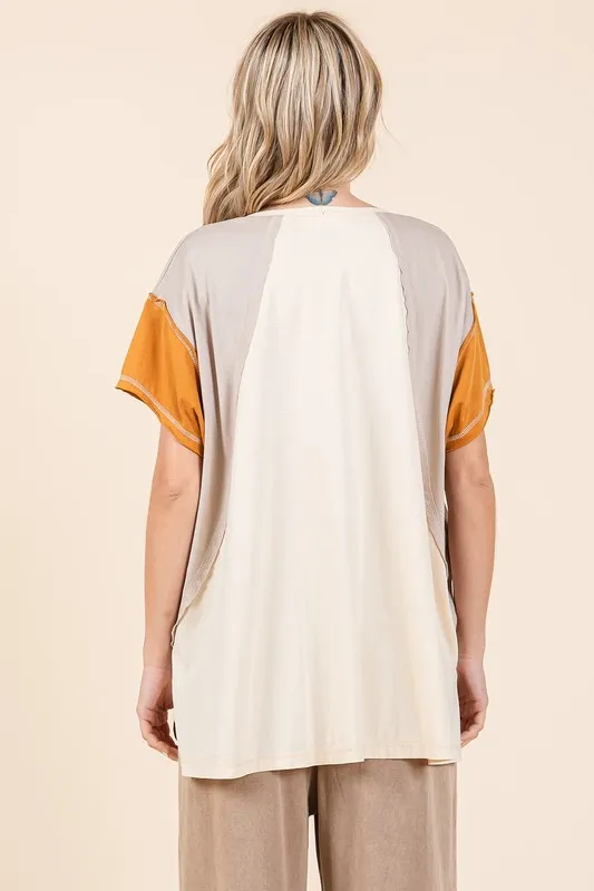 Color Block V-Neck Short Sleeve T-Shirt, image 2
