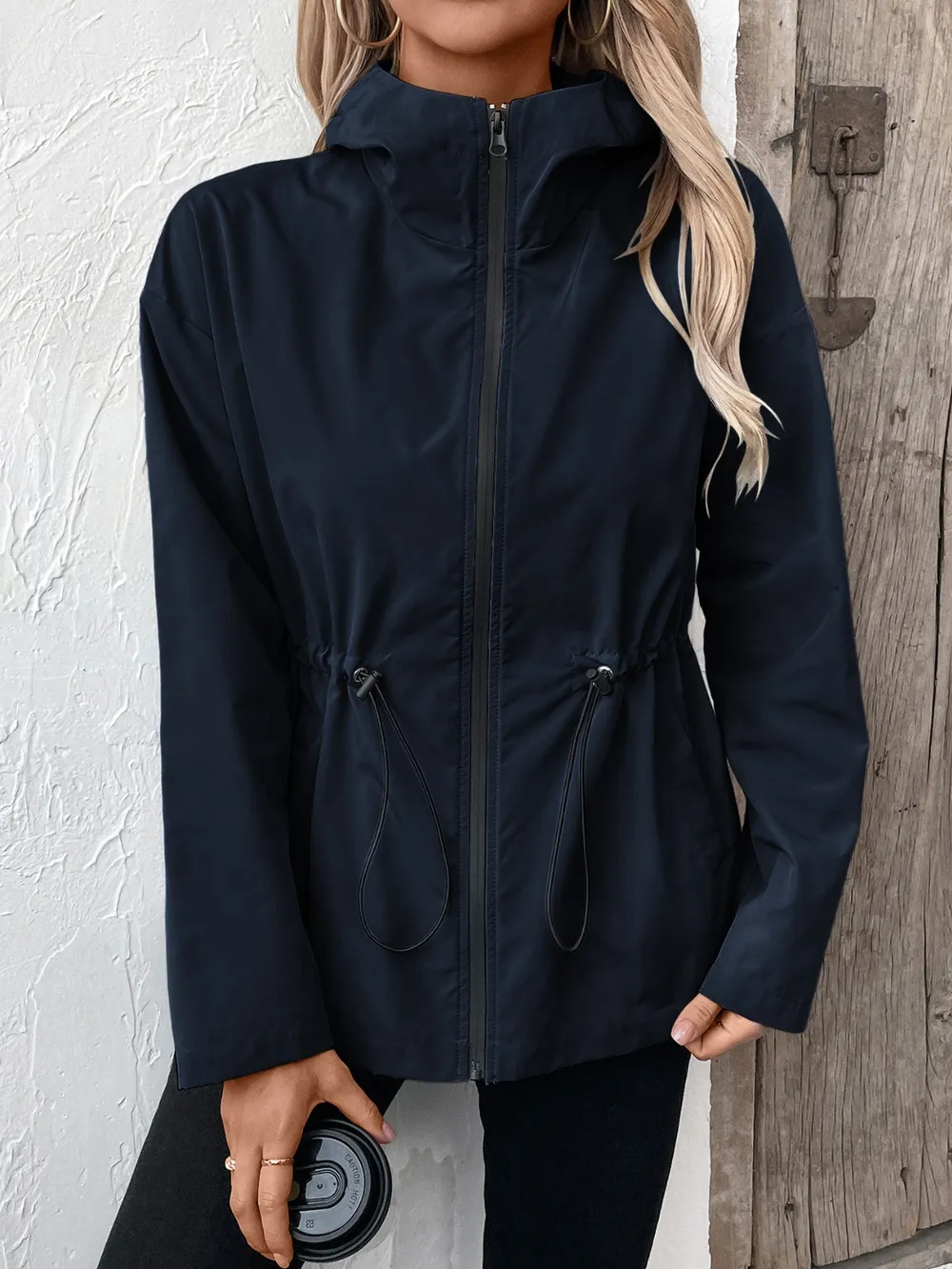 Drawstring Zip Up Hooded Jacket, image 7