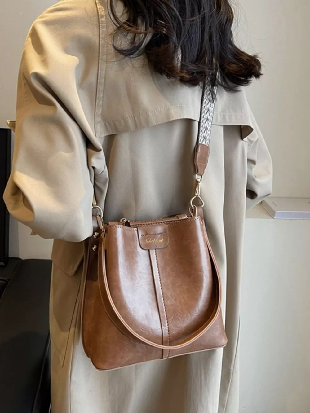 PU Leather Wide Strap Shoulder Bag, image 2