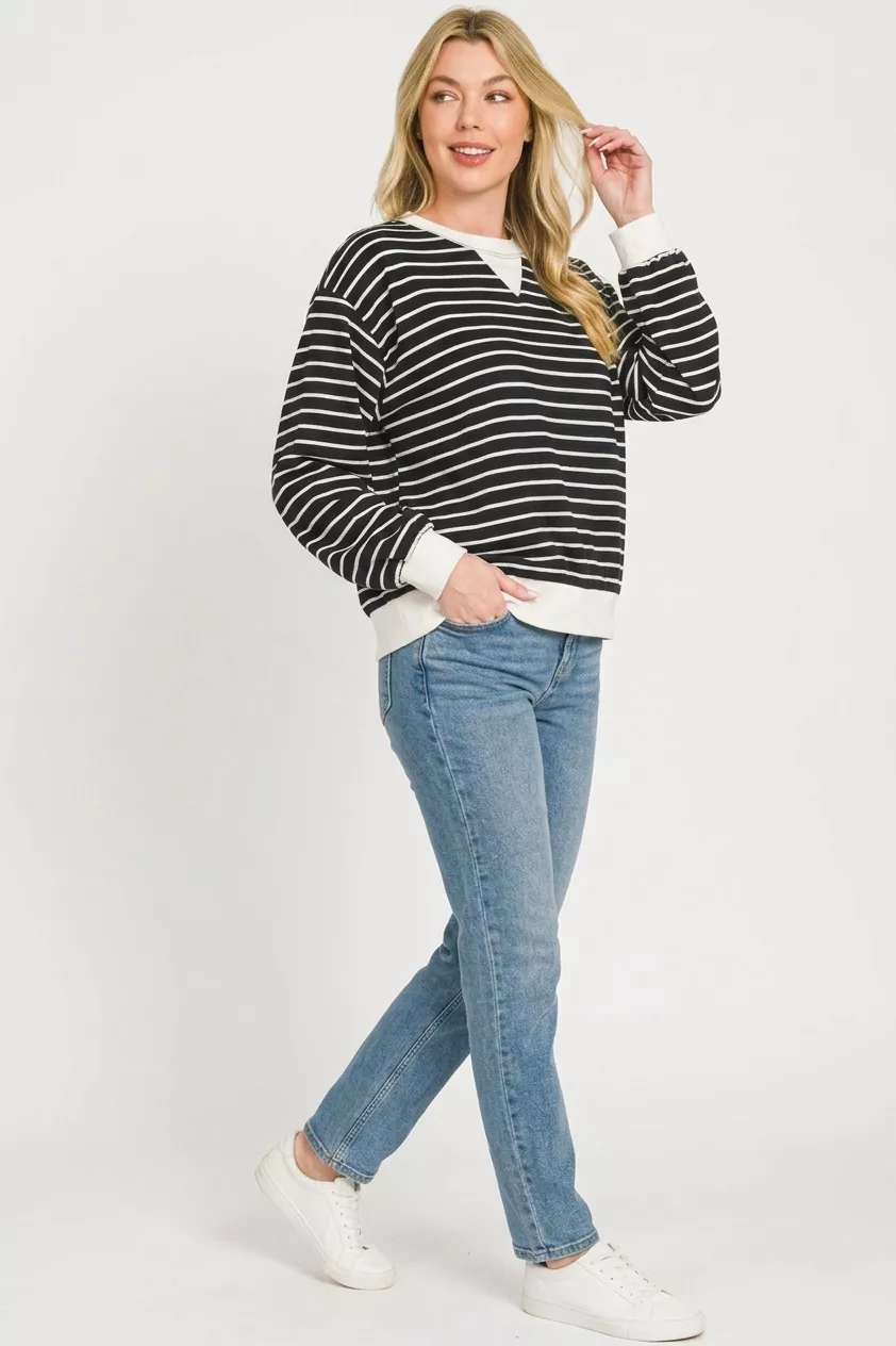 Striped Rib Banded Sweatshirt, image 2