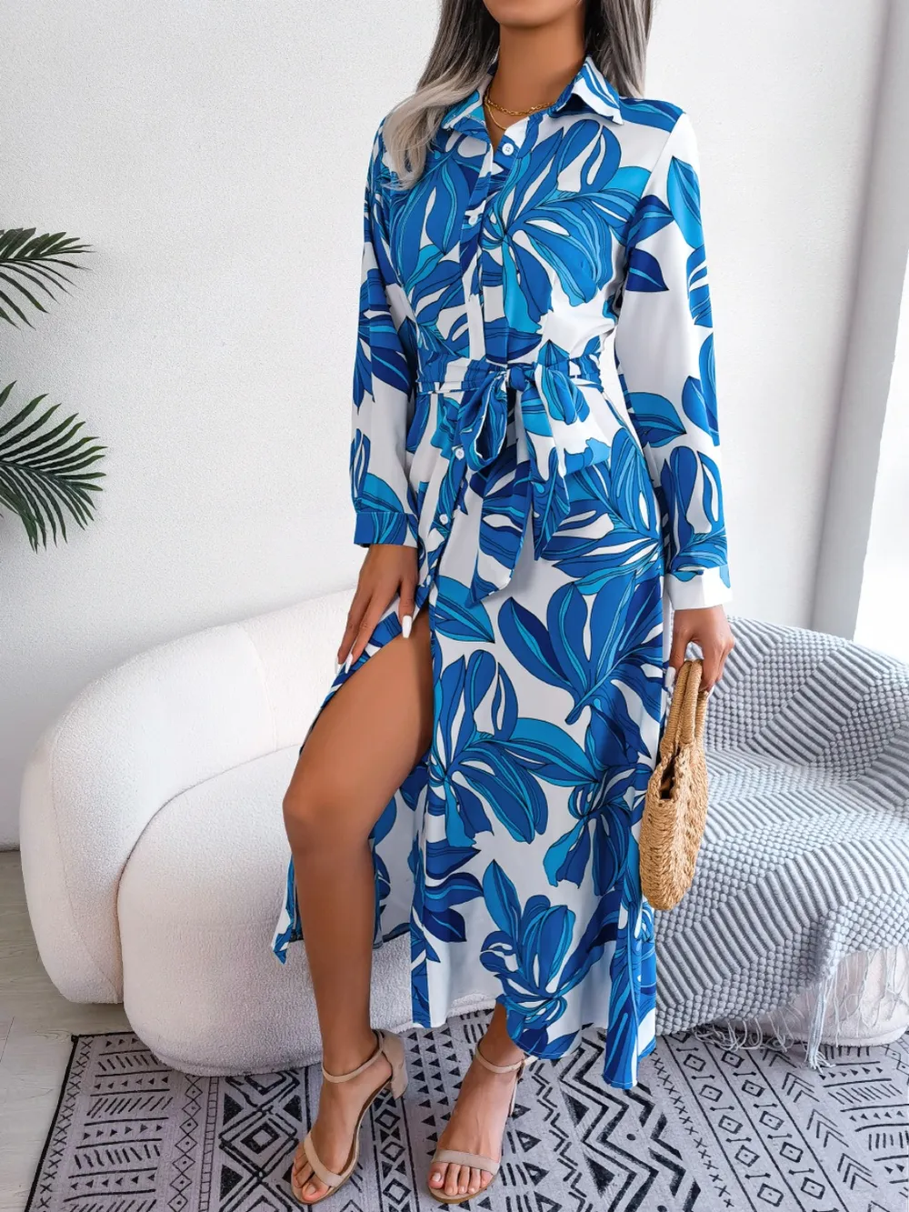 Tied Button Up Long Sleeve Dress, image 4