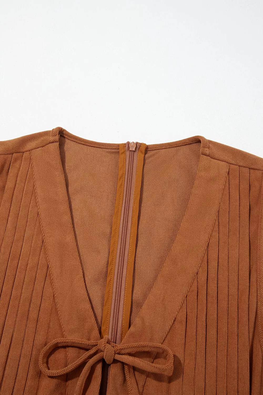 Solid Color Tie V Neck Sleeveless Corduroy Romper, image 10