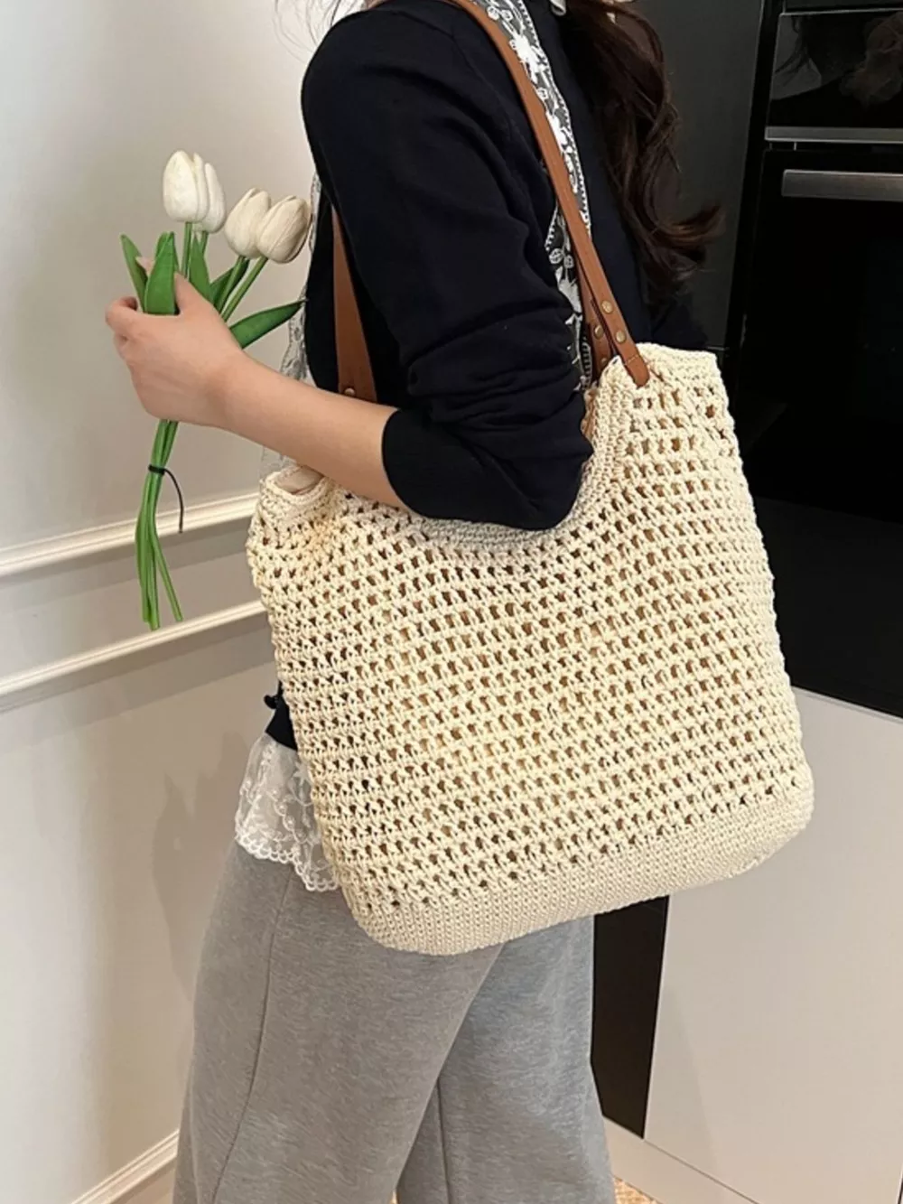 Crochet Knit Shoulder Bag, image 7