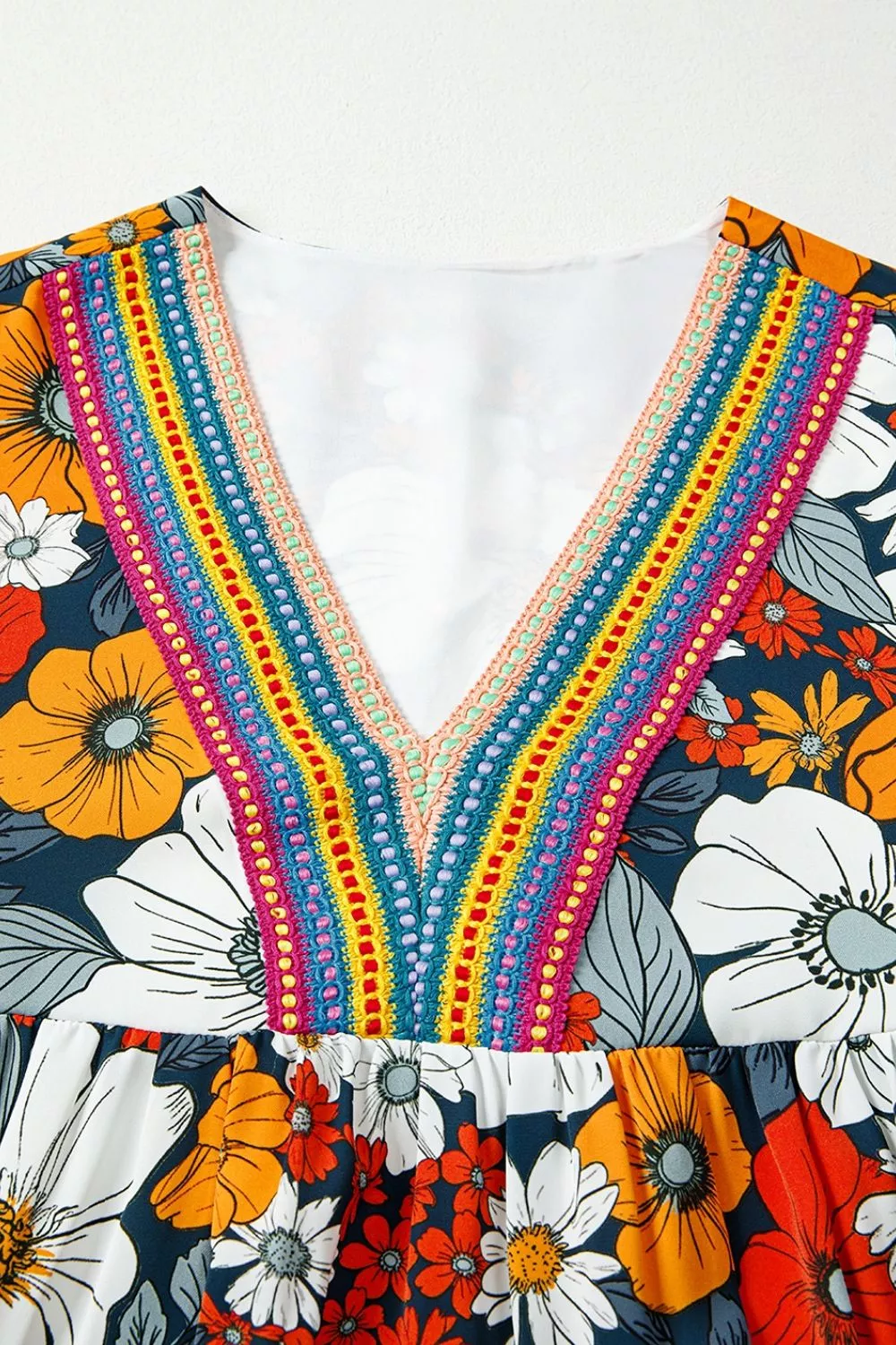 Boho Floral Print V-Neck Mini Dress with Pockets, image 11
