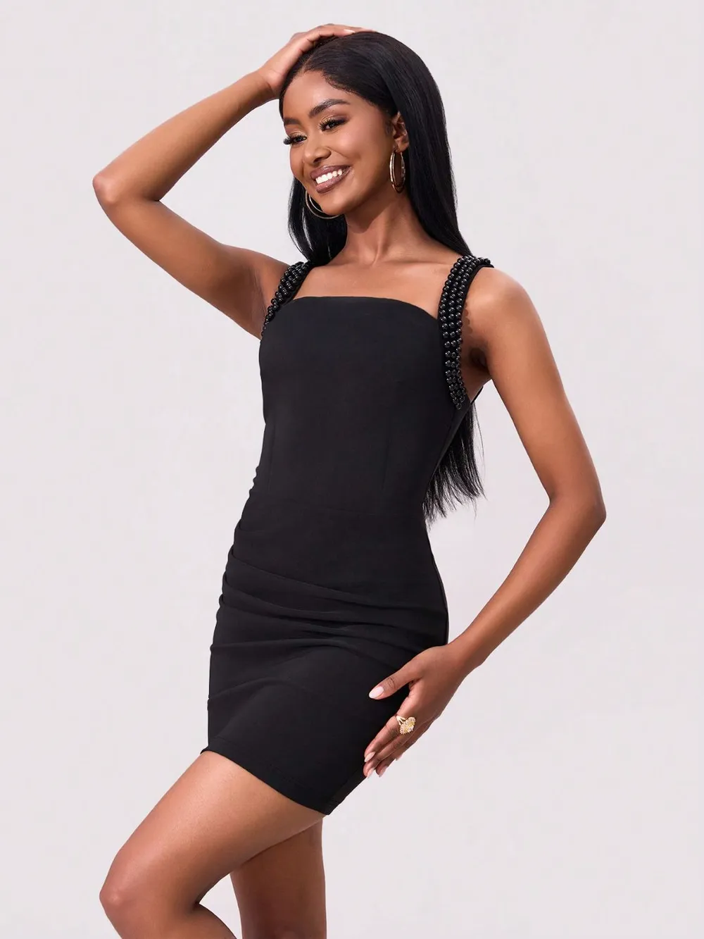 Bead Trim Wide Strap Wrap Dress, image 3