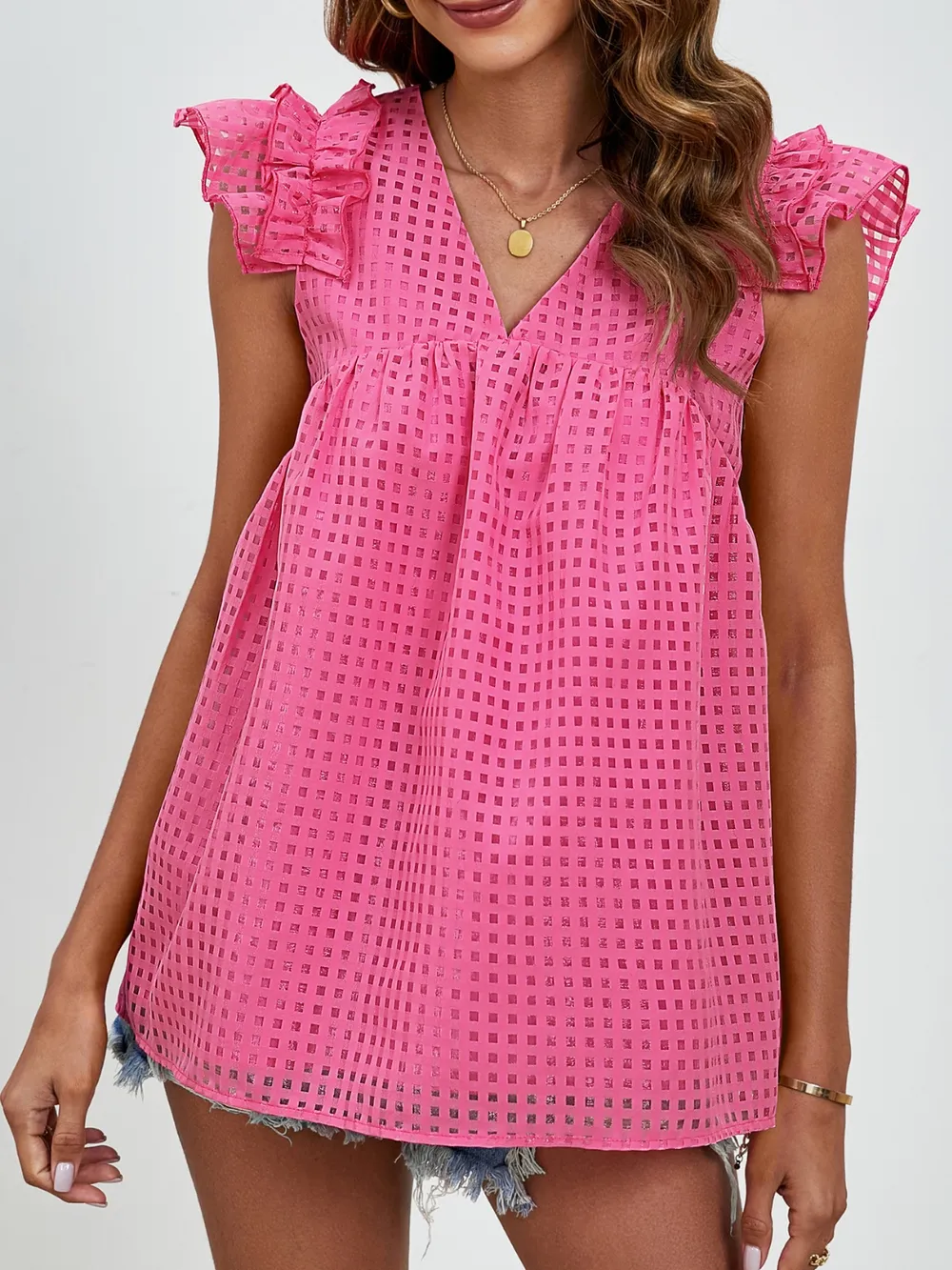 Ruched V-Neck Cap Sleeve Blouse, image 7