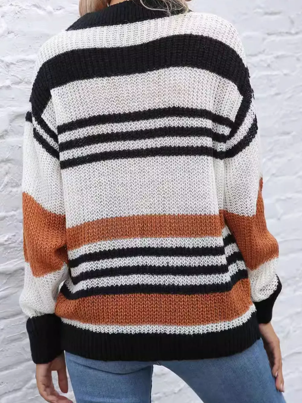 Striped Round Neck Knit Sweaer, image 3