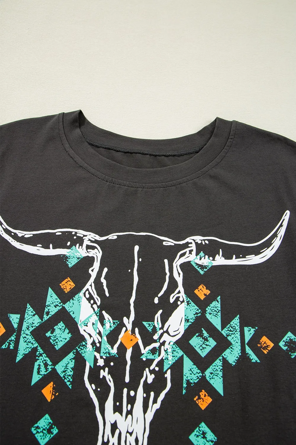 Bull Head Skull Round Neck Short Sleeve T Shirt, image 2