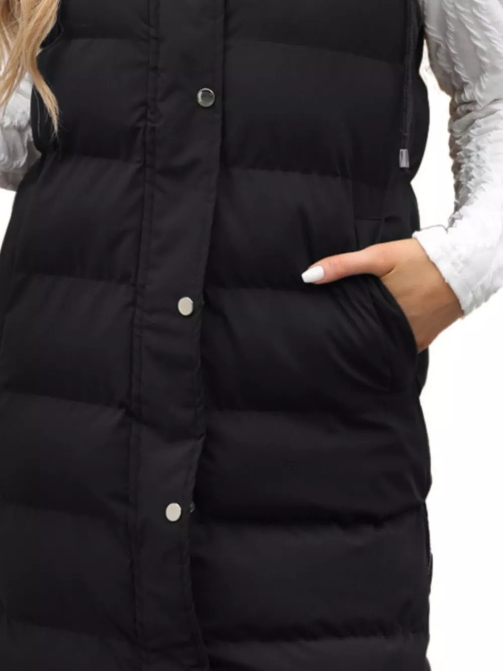 Full Size Snap Down Hooded Padded Longline Vest Coat Plus Size, image 15