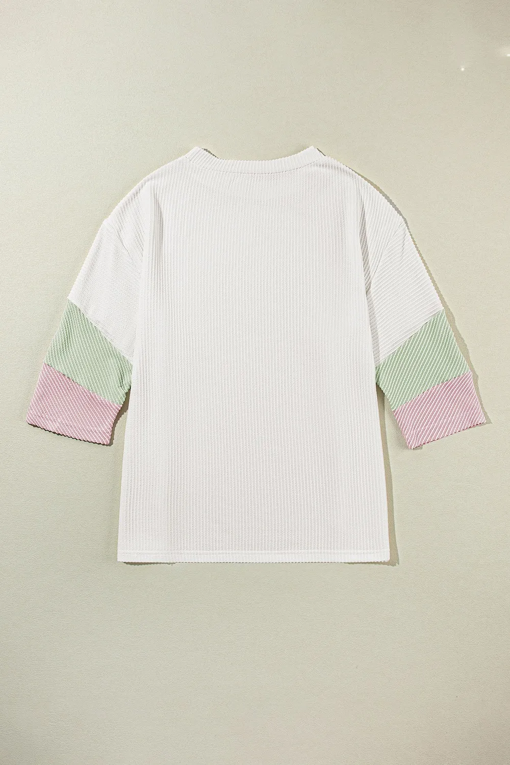 Color Block Ribbed Knit Three-Quarter Sleeve Top, image 2