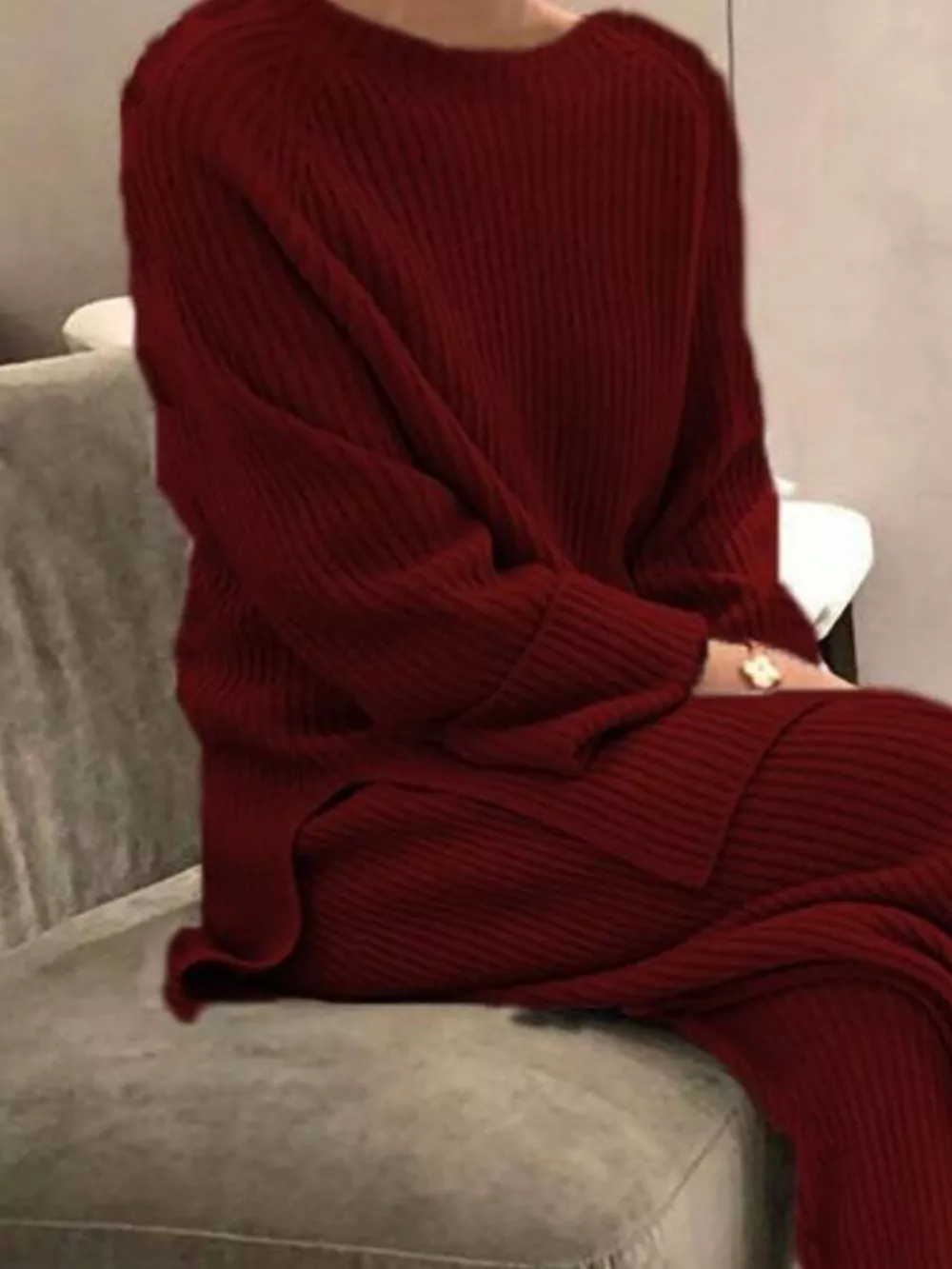 Full Size Ribbed Knit Relaxed Fit Top and Pants Sweater Set Plus Size, image 14