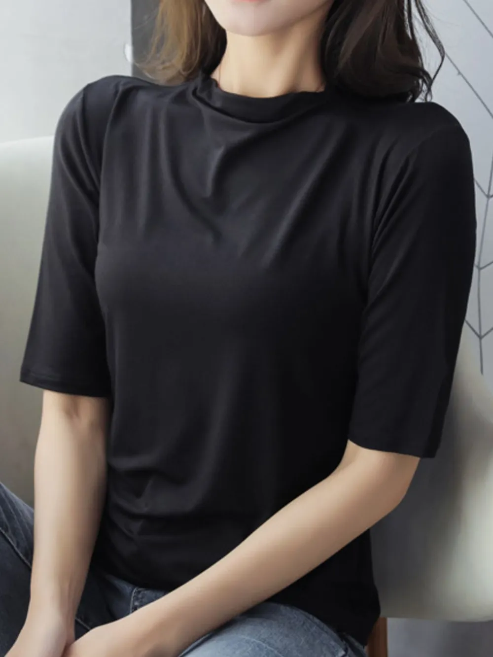 Solid Color Short Sleeve T-Shirt, image 2