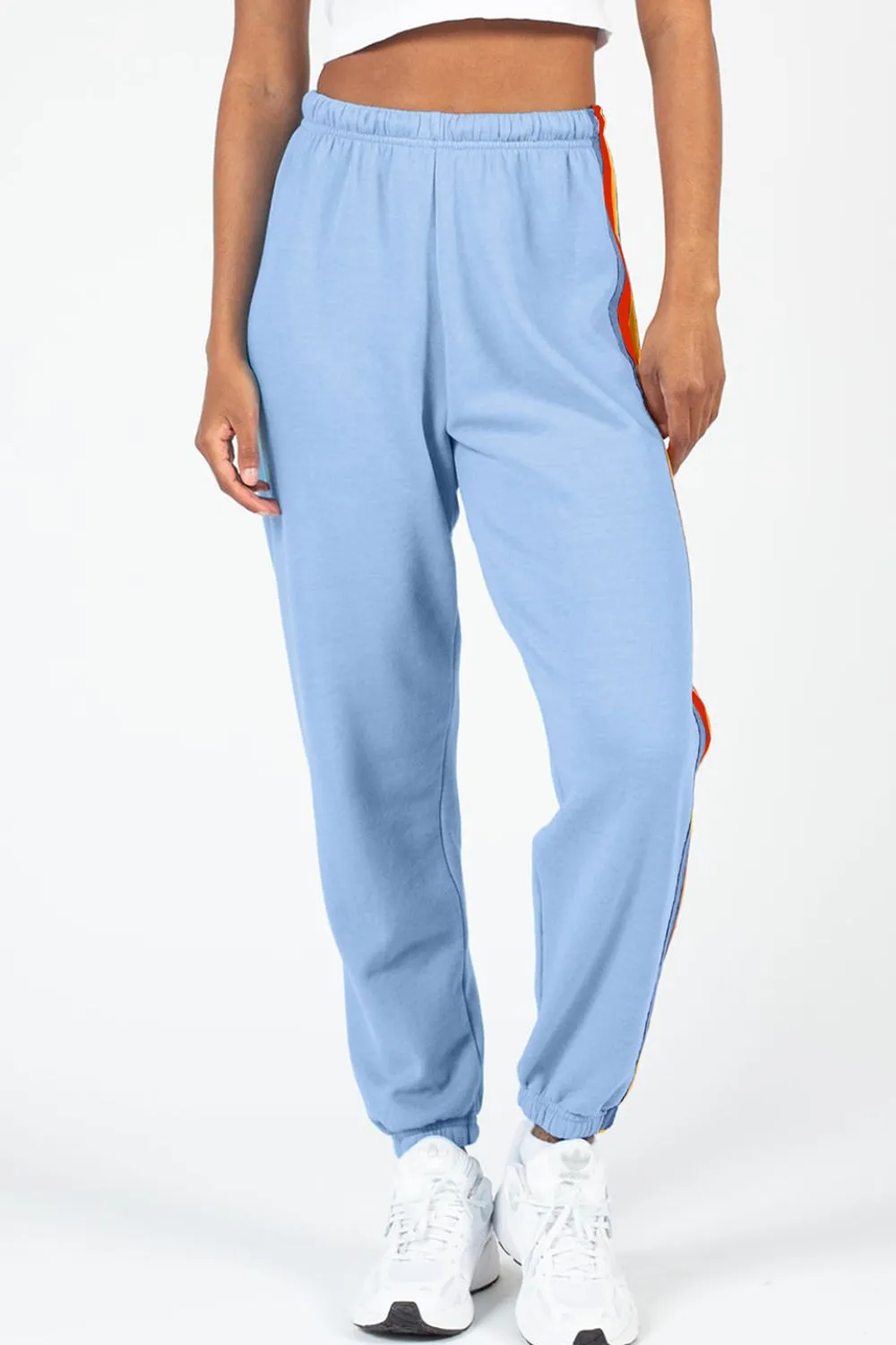 Contrast Striped Elastic Waist Active Pants, image 2