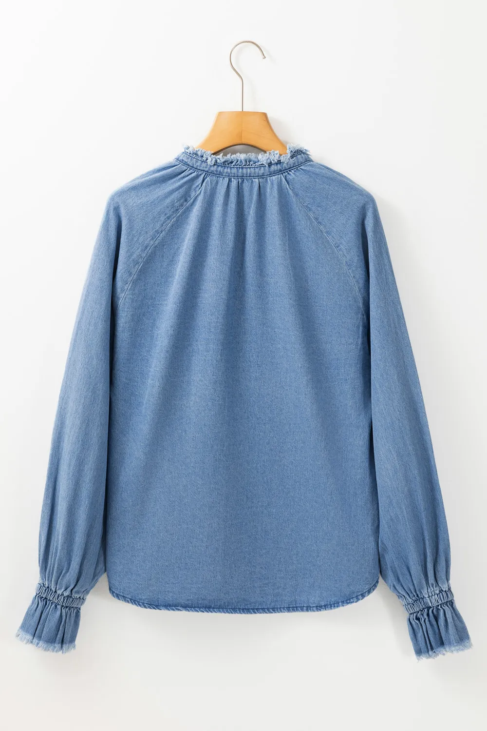 Half Button Long Sleeve Denim Top, image 5