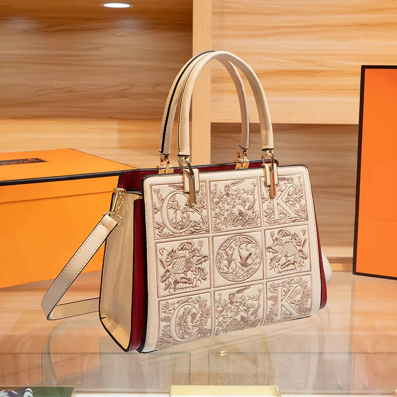 Embroidered Leather Top Handle Handbag, image 3