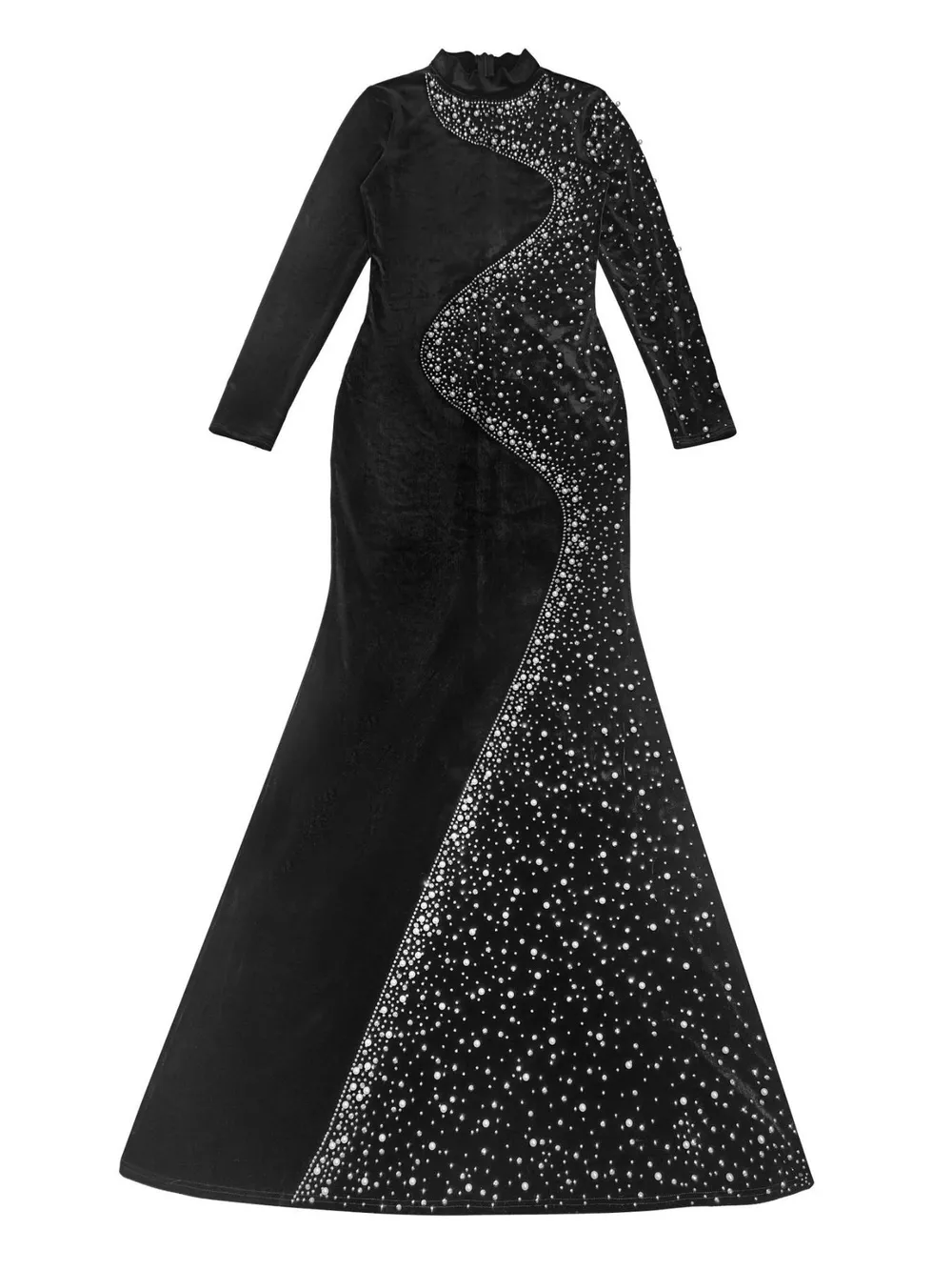 Rhinestone Embellished Velvet Mermaid Evening Maxi Dress, image 6
