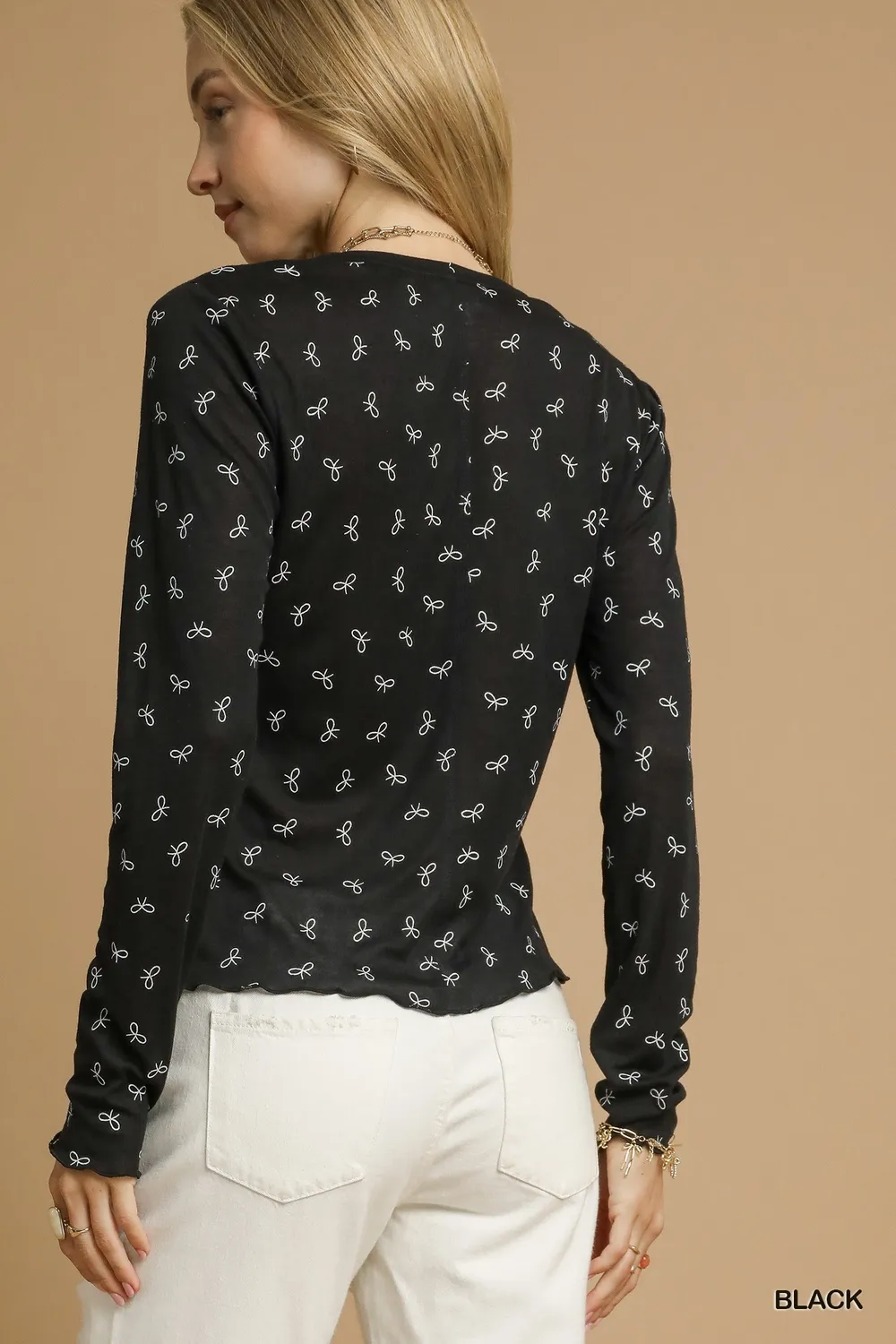 Bow Print Lightweight Knit Top, image 2