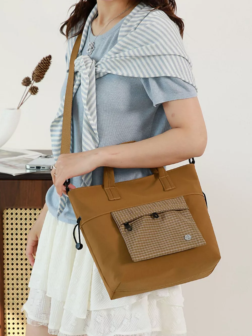 Plaid Nylon Crossbody Bag, image 3