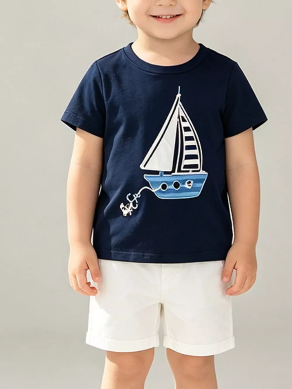 Children's Sailboat Graphic Round Neck T-Shirt, image 2