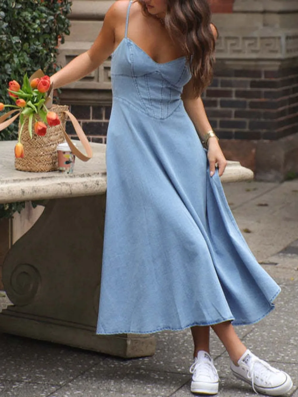 Smocked Sweetheart Neck Midi Cami Dress, image 2