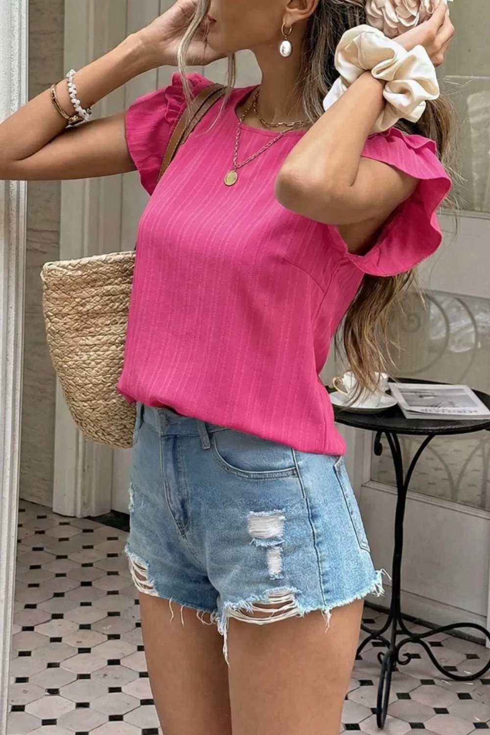 Ruffled Round Neck Blouse, image 2