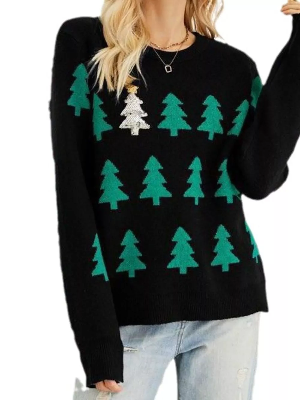 Christmas Tree Pattern Long Sleeve Sweater, image 10