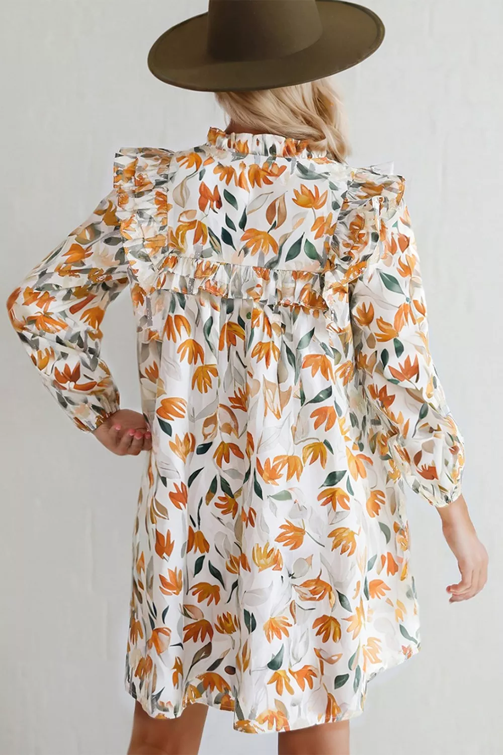Bohemian Floral Print Ruffle Mini Dress, image 2