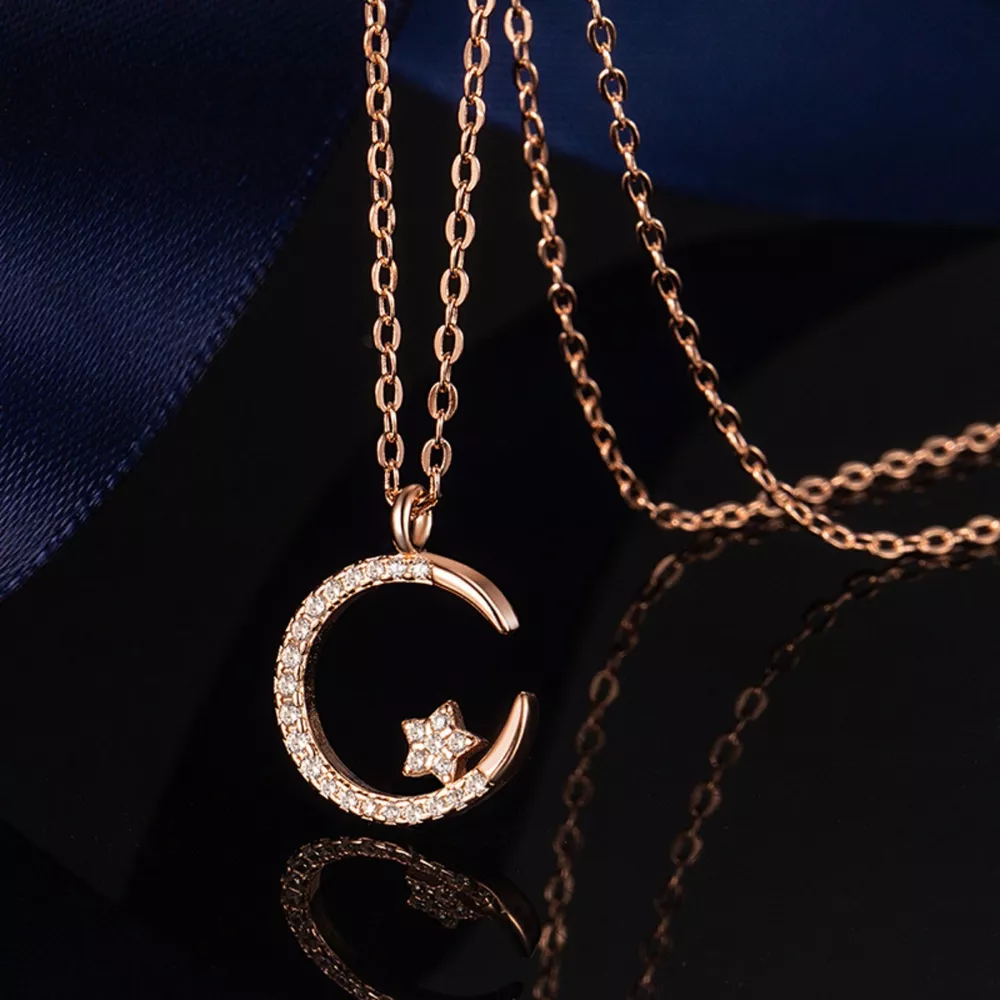 Crescent Moon Star Pendant Necklace, image 3