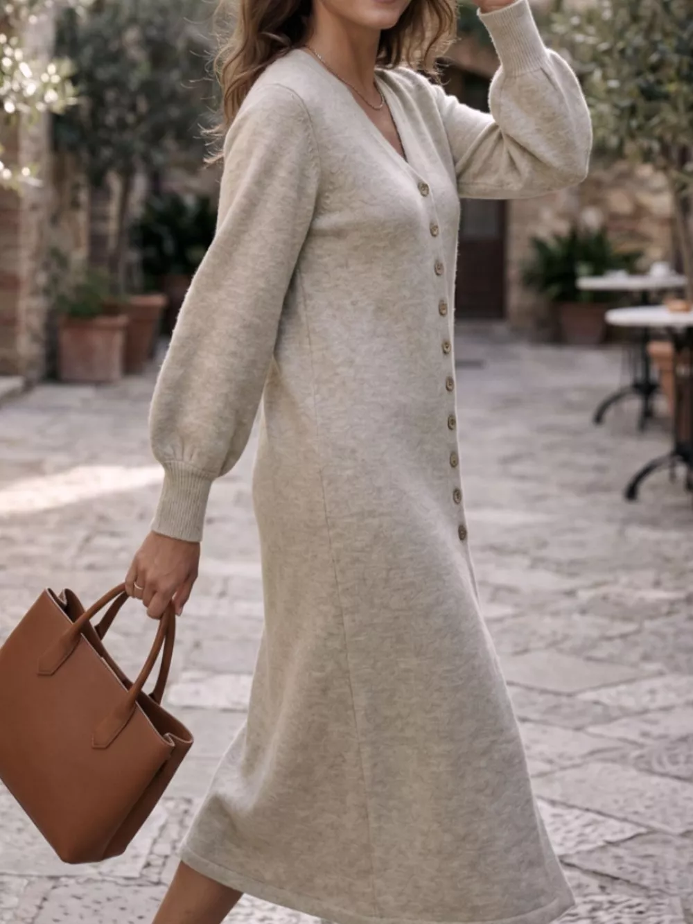 Button Front Long Sleeve Sweater Dress, image 5