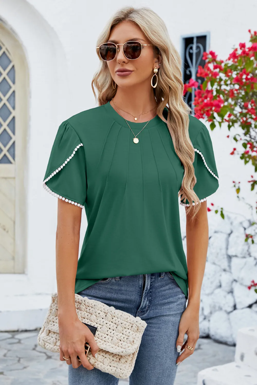 Round Neck Petal Sleeve T-Shirt, image 2